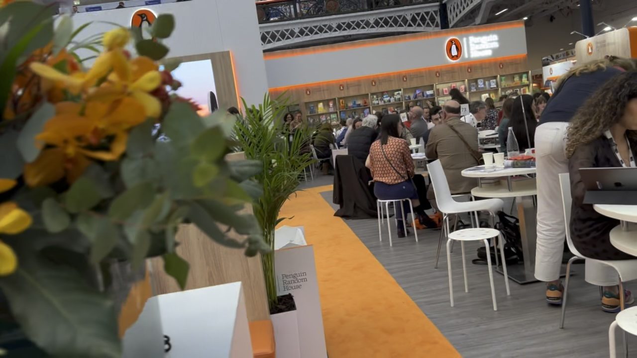 Meeting tables along the Penguin Random House stand at the London Book Fair
